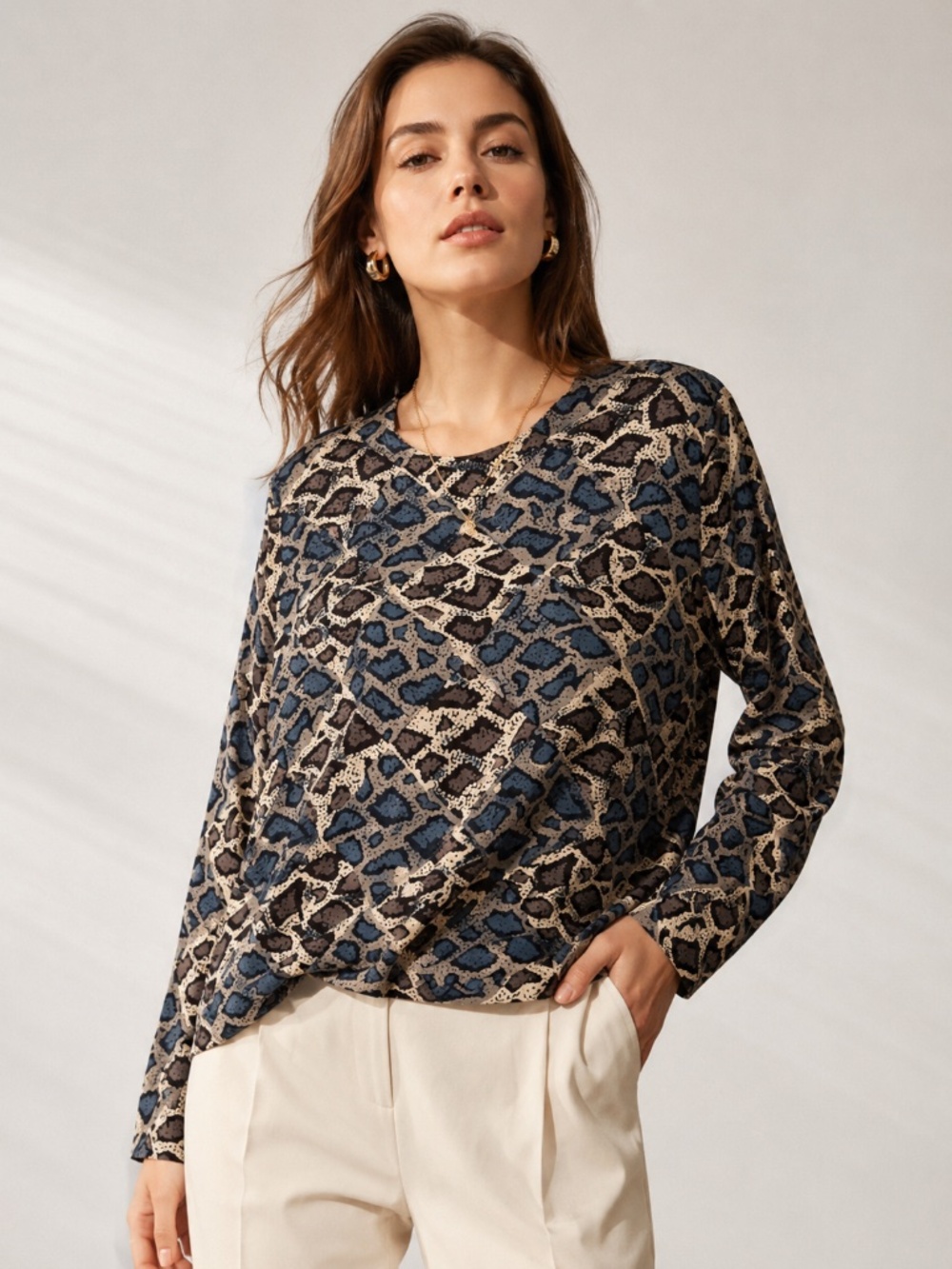 RODIER 100% Silk Blouse Geometric Print Long Sleeve Top Size 12